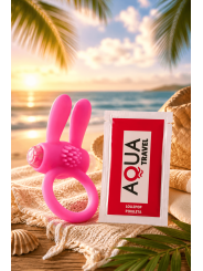 Anneau vibrant silicone rose avec oreilles de lapin - COR-003PNK