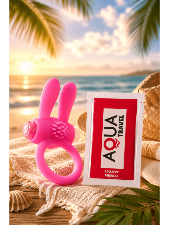 Anneau vibrant silicone rose avec oreilles de lapin - COR-003PNK