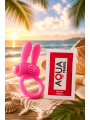 Anneau vibrant silicone rose avec oreilles de lapin - COR-003PNK