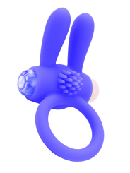 Anneau vibrant silicone bleu avec oreilles de lapin - COR-003BLU