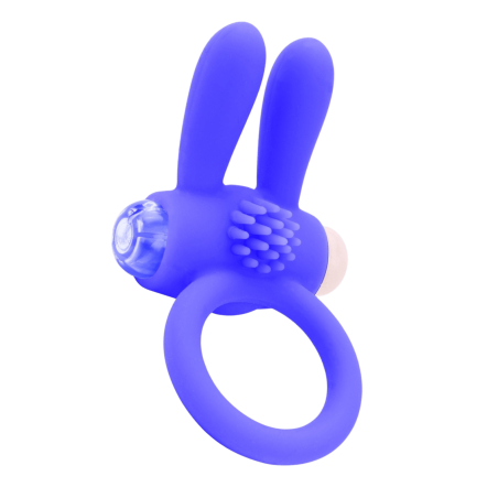 Anneau vibrant silicone bleu avec oreilles de lapin - COR-003BLU