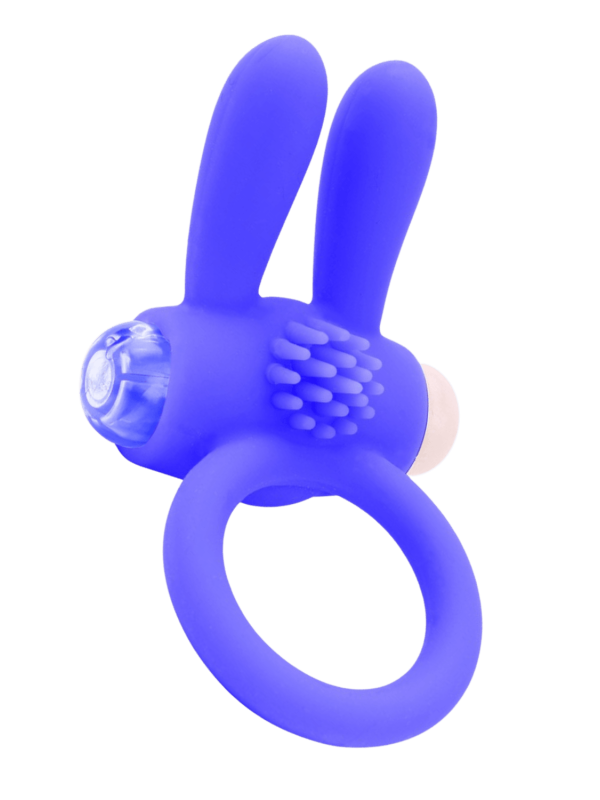 Anneau vibrant silicone bleu avec oreilles de lapin - COR-003BLU