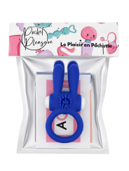 Anneau vibrant silicone bleu avec oreilles de lapin - COR-003BLU