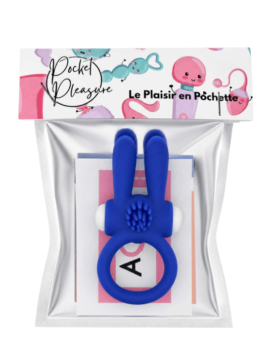 Anneau vibrant silicone bleu avec oreilles de lapin - COR-003BLU