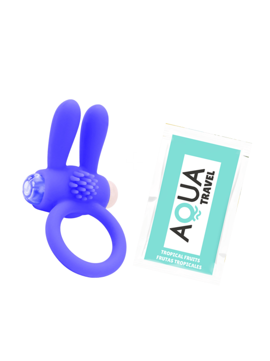 Anneau vibrant silicone bleu avec oreilles de lapin - COR-003BLU