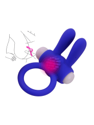 Anneau vibrant silicone bleu avec oreilles de lapin - COR-003BLU