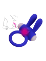 Anneau vibrant silicone bleu avec oreilles de lapin - COR-003BLU
