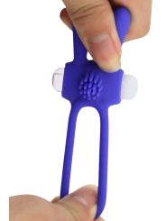 Anneau vibrant silicone bleu avec oreilles de lapin - COR-003BLU