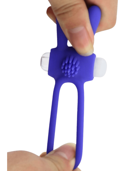 Anneau vibrant silicone bleu avec oreilles de lapin - COR-003BLU