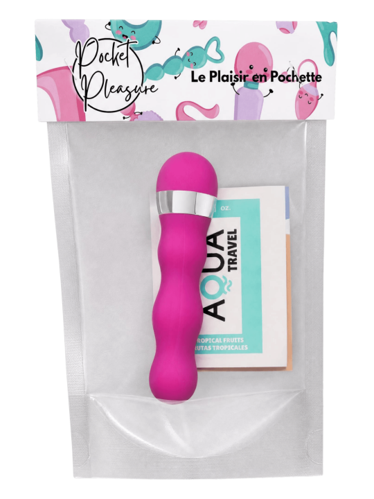 Mini Vibromasseur rose ondulés Pocket Pleasure  1 dosette de lubrifiant