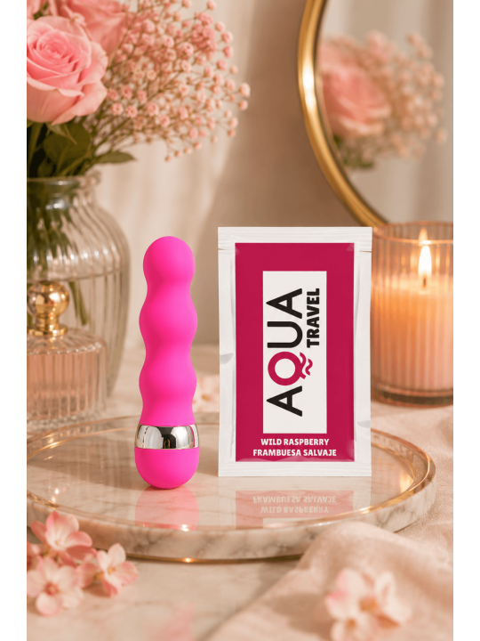 Mini Vibromasseur rose ondulés Pocket Pleasure  1 dosette de lubrifiant