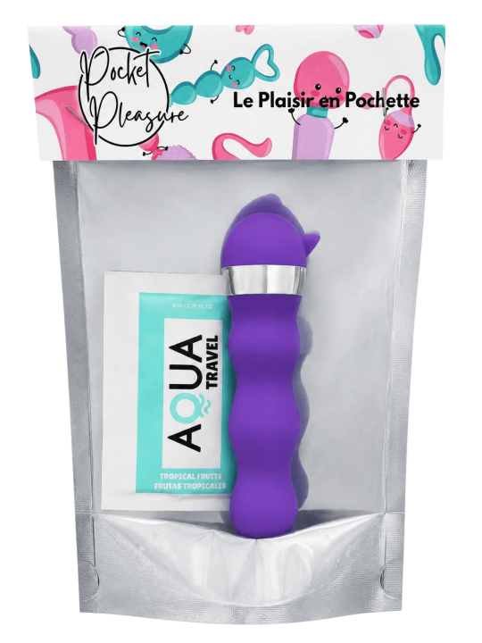 Mini Vibromasseur violet ondulés Pocket Pleasure  1 dosette de lubrifiant