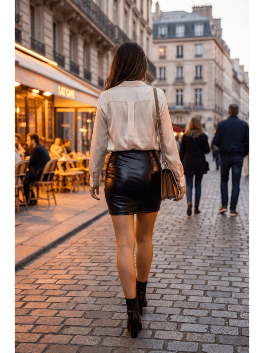 Jupe noire en simili cuir mat Sifia - LSL5-S