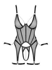 Ensemble Porte-Jarretelles  String Ouvert Résille Noir - Cottelli