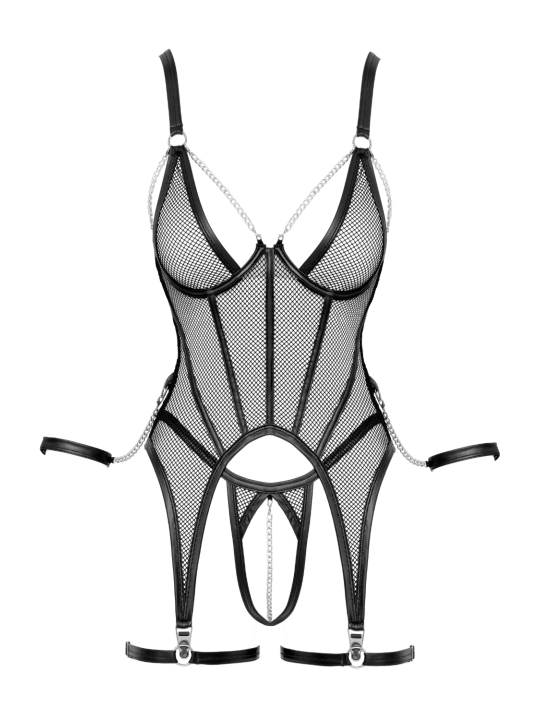 Ensemble Porte-Jarretelles  String Ouvert Résille Noir - Cottelli