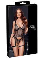 Ensemble Porte-Jarretelles  String Ouvert Résille Noir - Cottelli