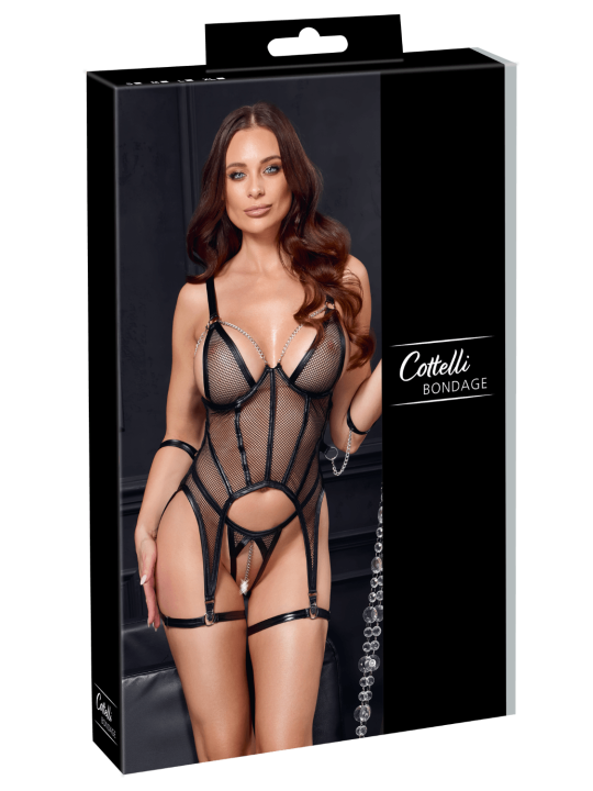 Ensemble Porte-Jarretelles  String Ouvert Résille Noir - Cottelli