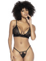 Ensemble 3 pièces en fine dentelle florale noire 