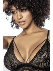 Ensemble 3 pièces en fine dentelle florale noire 