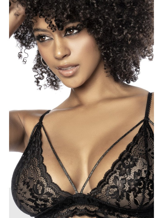 Ensemble 3 pièces en fine dentelle florale noire 