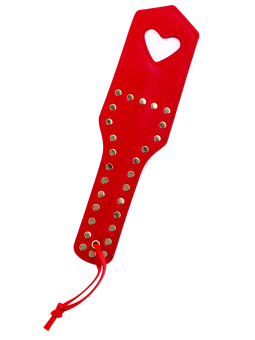 Paddle de fessée en similicuir clouté rouge avec cœur - Mapalé