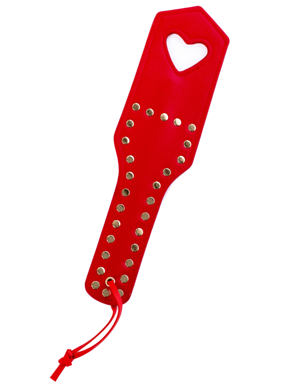 Paddle de fessée en similicuir clouté rouge avec cœur - Mapalé