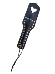 Paddle de fessée en similicuir clouté noir avec cœur - Mapalé