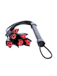 Fouet multi-lanières noir avec roses rouges décoratives - Mapalé