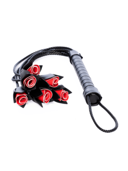 Fouet multi-lanières noir avec roses rouges décoratives - Mapalé