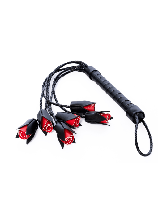 Fouet multi-lanières noir avec roses rouges décoratives - Mapalé