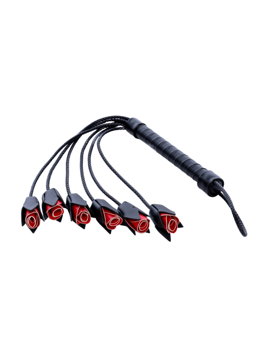 Fouet multi-lanières noir avec roses rouges décoratives - Mapalé