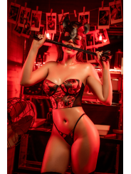 Fouet multi-lanières noir avec roses rouges décoratives - Mapalé