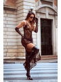 Nuisette transparente noire en dentelle avec décolleté plongeant et fentes latérales - Mapalé