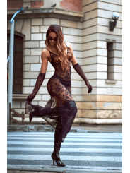 Nuisette transparente noire en dentelle avec décolleté plongeant et fentes latérales - Mapalé