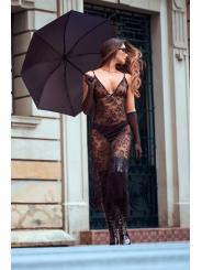 Nuisette transparente noire en dentelle avec décolleté plongeant et fentes latérales - Mapalé