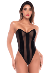 Body bustier en résille noir effet liquide avec laçage dos - Mapalé