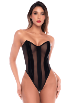 Body bustier en résille noir effet liquide avec laçage dos - Mapalé