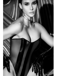 Body bustier en résille noir effet liquide avec laçage dos - Mapalé