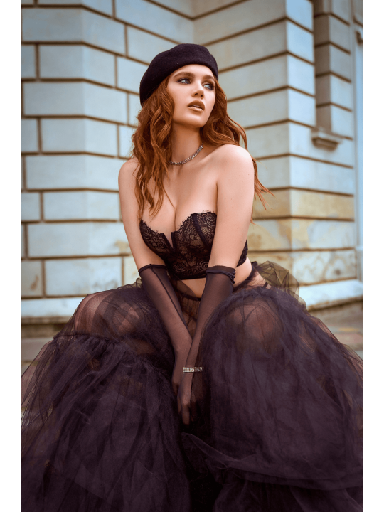 Ensemble 2 pièces bustier en dentelle et string noir - Mapalé