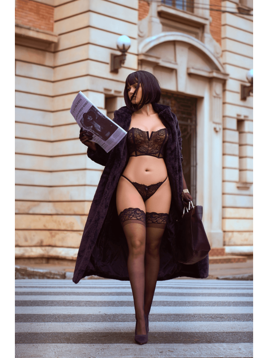 Ensemble 2 pièces bustier en dentelle et string noir - Mapalé