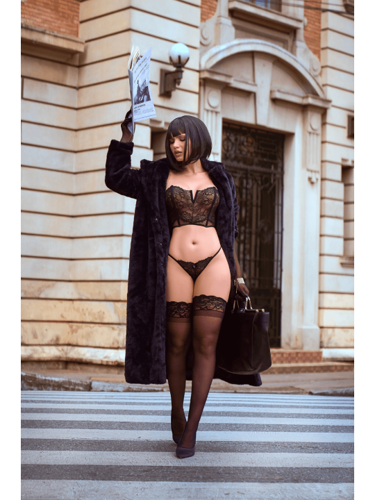 Ensemble 2 pièces bustier en dentelle et string noir - Mapalé