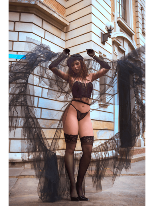 Ensemble 2 pièces bustier en dentelle et string noir - Mapalé