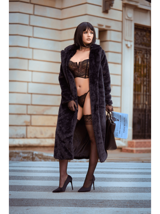 Ensemble 2 pièces bustier en dentelle et string noir - Mapalé