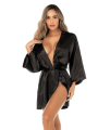 Peignoir court satiné noir avec ceinture à nouer - Mapalé