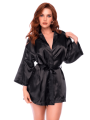 Peignoir court satiné noir avec ceinture à nouer - Mapalé