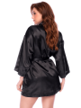 Peignoir court satiné noir avec ceinture à nouer - Mapalé