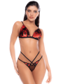 Ensemble lingerie 3 pièces noir et rouge avec soutien-gorge, string et bandeau – Mapalé 80058