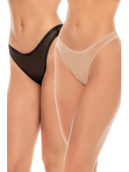 Lot de 2 strings invisibles en résille transparente noir et nude - Mapalé