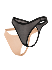 Lot de 2 strings invisibles en résille transparente noir et nude - Mapalé