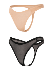 Lot de 2 strings invisibles en résille transparente noir et nude - Mapalé